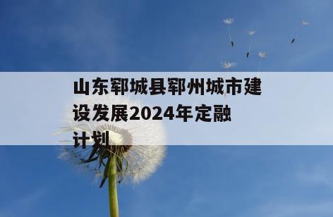 山东郓城县郓州城市建设发展2024年定融计划