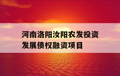 河南洛阳汝阳农发投资发展债权融资项目