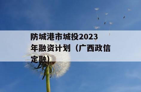 防城港市城投2023年融资计划（广西政信定融）