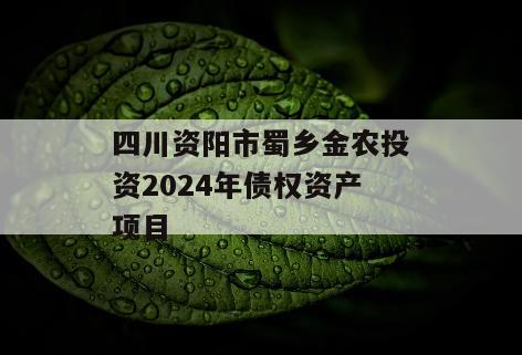 四川资阳市蜀乡金农投资2024年债权资产项目