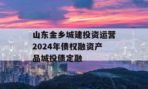 山东金乡城建投资运营2024年债权融资产品城投债定融
