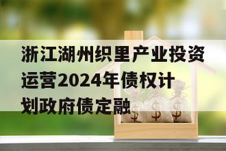 浙江湖州织里产业投资运营2024年债权计划政府债定融